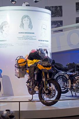 2013-BMW-Museum-Special-Exhibition-F800GS-Alaska Photo from the special exhibition at the BMW Museum in Munich in 2013 of the BMW F800GS, which Doris Wiedemann rode to Alaska in winter.