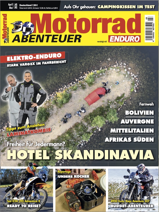 Foto vom Cover der Zeitschrift Motorrad Abenteuer April/Mai 2026